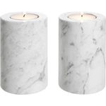 Casa Padrino Luxus Marmor Teelichthalter Set Weiß Ø 10 x H. 15 cm - Luxus Qualität