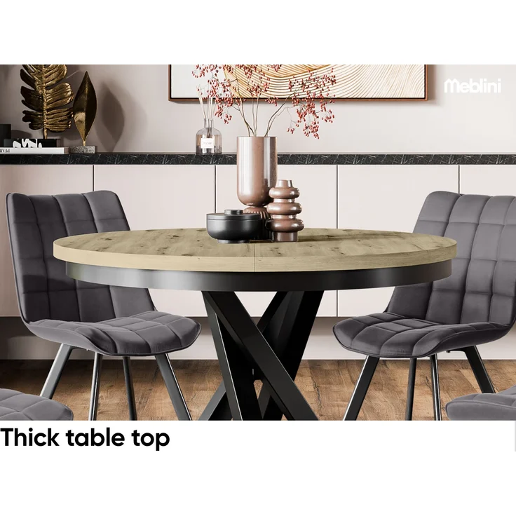 MEBLINI Esstisch Rund Ausziehbar aus Metall - 100-138x77cm - CHRIS - Artisan Eiche/Schwarz Matt - Loft - Esszimmertisch Modern - Küchentisch - Ausziehtisch - Round Dining Table - Esszimmertische – Bild 6
