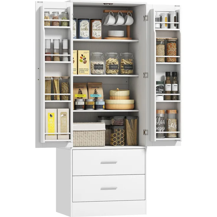 HOMCOM Küchenschrank, Spanplatte, MDF, Weiß, 60L x 40B x 159H cm