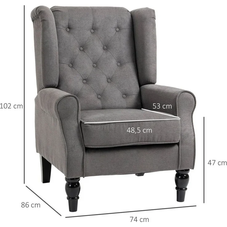 HOMCOM Sessel Einzelsessel, Akzentsessel mit Tufting Holzfüße (Ohrensessel, 1-St, Einzelsessel), für Wohnzimmer, Dunkelgrau – Bild 2