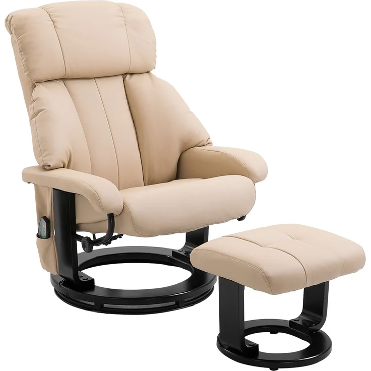 Relaxliege mit Liegefunktion, Massagesessel, Fernsehsessel, Liegesessel, Ergonomischer Stuhl mit Hocker, Beige, 76 x 80 x 102 cm--Cremeweiß--76x80x102cm--YOUDENOVA – Bild 1