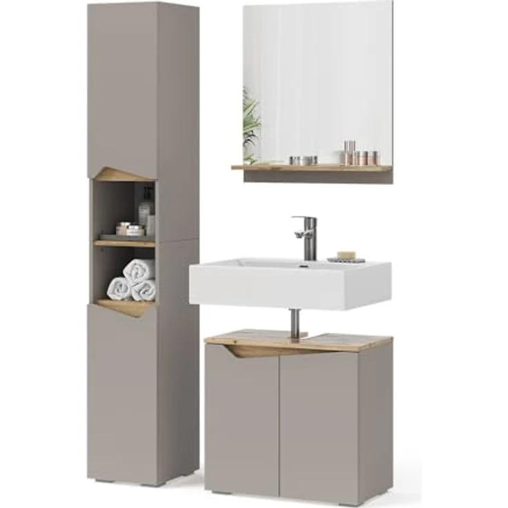 Badmöbel-Set Marelle Greige 3 Teile, mit Hochschrank Vicco – Bild 8