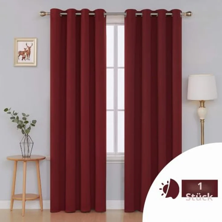 Deconovo Blickdichte Vorhänge mit Ösen Verdunkelungsvorhang UV-Schutz Rot | 1 Stück, H290 x B140 cm, Abdunkelnde Gardinen, Thermovorhang gegen Hitze, Blackout Curtain, Sichtschutz für Schlafzimmer – Bild 3