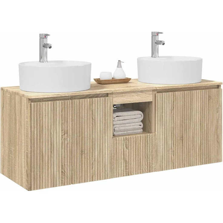 vidaXL Wandmontiertes Badezimmerschrank-Set 3 stk. Sonoma-Eiche 3405679 – Bild 3