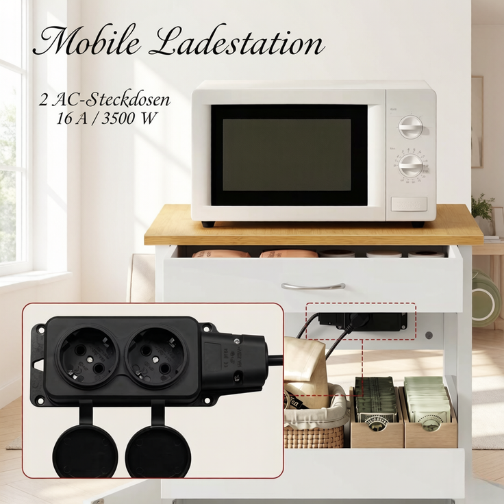 EINHOM Mobiler Küchenwagen, Praktischer Sideboard-Wagen, Vielseitiger Aufbewahrungswagen, Kompakter Küchenhelfer, Kücheninsel (Nur Mit Küchenwagen) – Bild 4