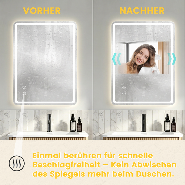 Badezimmerspiegel mit LED-Beleuchtung, Touchsteuerung & Anti-Beschlag, 60x80 cm, Silber – Bild 4