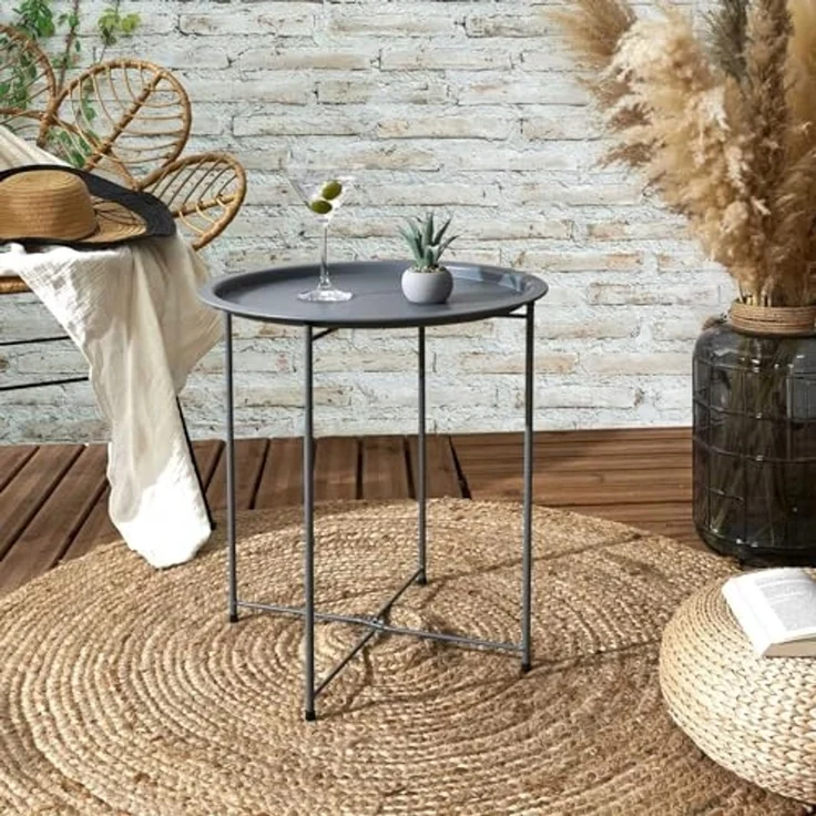 HOME DECO FACTORY, HDO0051, Sienna Grey Modelltisch, Beistelltisch, Möbel, Gartenmöbel, Tisch für den Außenbereich, 47 x 50 x 47 cm, zum Zusammenbauen, Grau – Bild 2