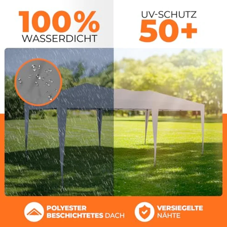Kronenburg Faltpavillon wasserdicht Pavillon, Gartenzelt, 3x6 m - mit UV Schutz 50+, Grau – Bild 4