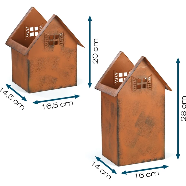 Hoberg Blumenkasten Rost-Pflanztöpfe 2er-Set 20cm & 28cm (2 St), Deko Garten Balkon Terrasse Pflanzgefäß Windlicht – Bild 4