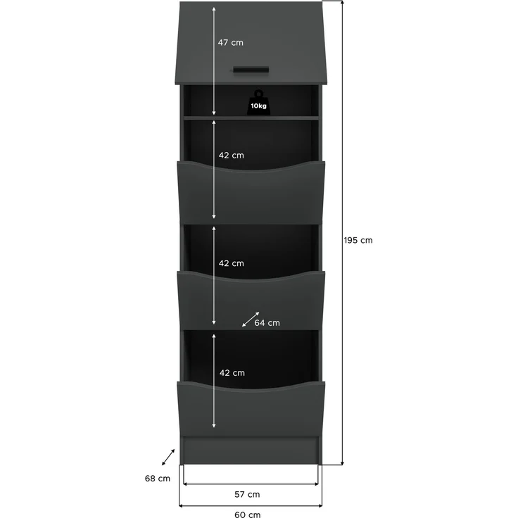 Wäscheschrank (B/H/T: 50x195x62 cm) in anthrazit Nachbildung – Bild 4