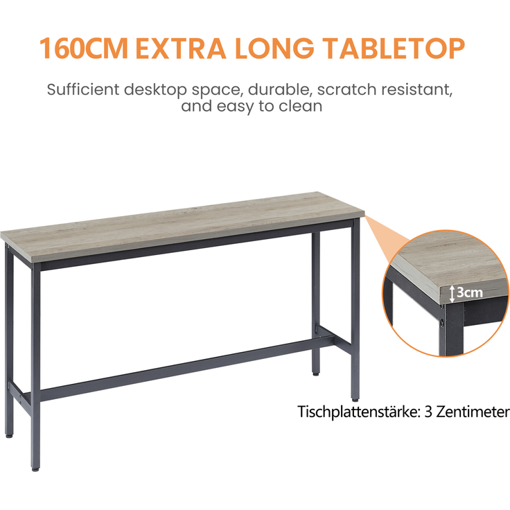 Bartisch-Set mit 3 PU-Barhockern, 160x40x94,5 cm, Grau/Schwarz – Bild 5
