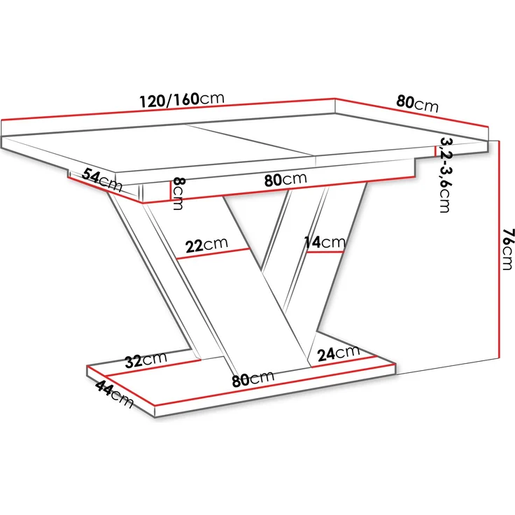 Mirjan24 'Ditenti' ausziehbarer Esstisch, Holz, 76x80 x (120 - 160) cm, Schwarz hochglanz / Marmor-Optik – Bild 5