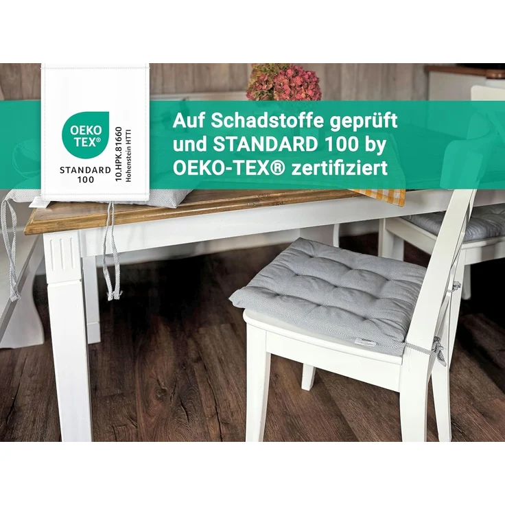 ZOLLNER Stuhlkissen, 40 x 40 x 3 cm, mit Bindebänder, für Indoor und Outdoor – Bild 5