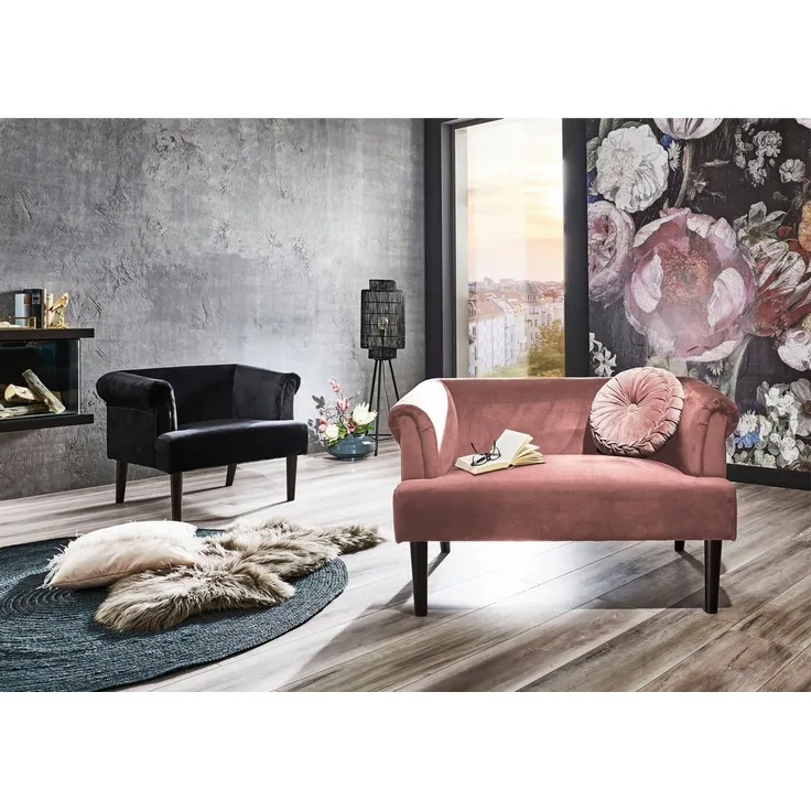 ATLANTIC Home Collection Loveseat Bigsessel Sessel Sofa 1,5-Sitzer Charlie Samt Rose