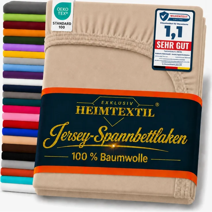 EXKLUSIV HEIMTEXTIL Marke Jersey Spannbettlaken 60x120-70x140 cm Sand – Bild 1