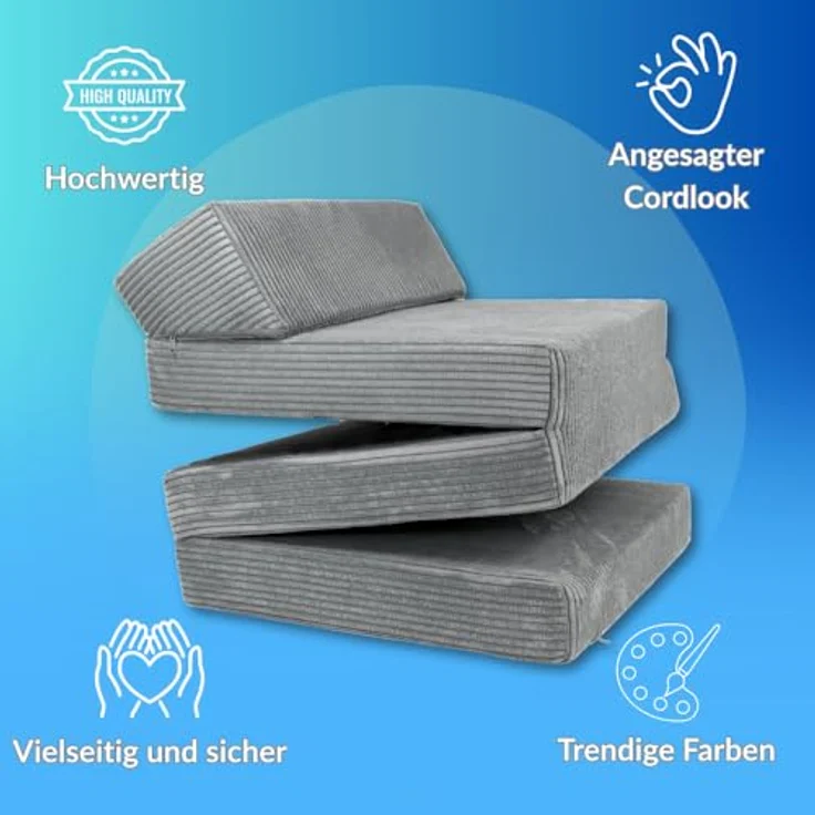Klappmatratze Klappmatratze mit Kopfteil aus Cord, FORTISLINE, Klappbar, als Sitzmöglichkeit nutzbar, Bezug abnehmbar und waschbar – Bild 6