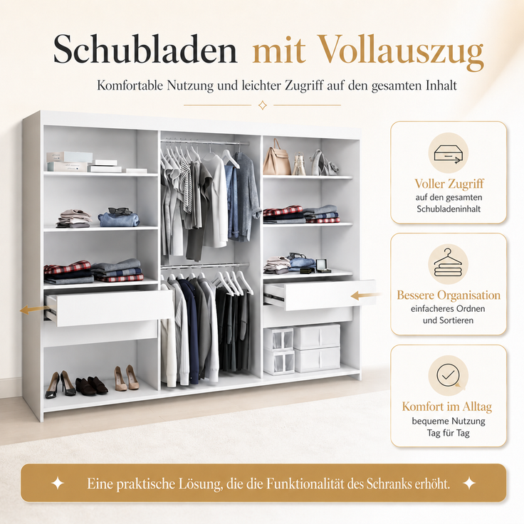 BELANO Schwebetürenschrank 200 cm mit Spiegel – Kleiderschrank mit Schiebetüren, Innenausstattung: Premium – Bild 6