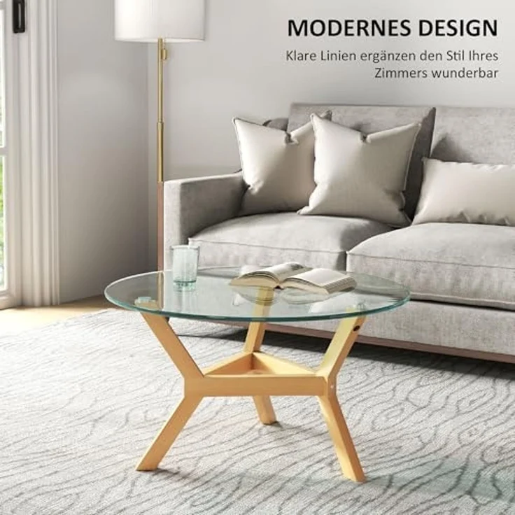 HOMCOM Couchtisch aus Hartglas, mit verstellbaren Fußpolstern und Stahllrahmen, rund (Beistelltisch, 1-St, Wohnzimmertisch), für Wohnzimmer, Transparent, Ø80 x 45 cm – Bild 4
