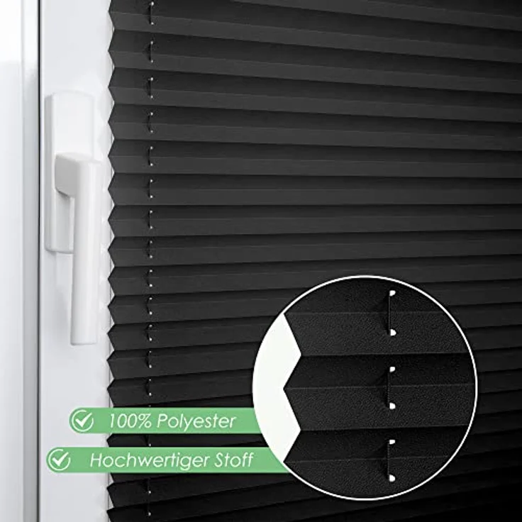 bobodeco Plissee Klemmfix Faltrollo Schwarz 40x130cm, Blickdicht, Lichtdurchlässig, Montage ohne Bohren, für Fenster & Tür – Bild 2