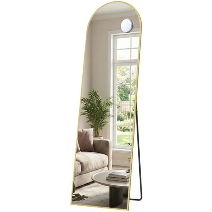 SONGMICS Ganzkörperspiegel, 150 x 40 cm, gewölbter Standspiegel, Rahmen aus Aluminiumlegierung, Hartglas, für Schlafzimmer, Wohnzimmer, Garderobe, blassgold – Bild 2