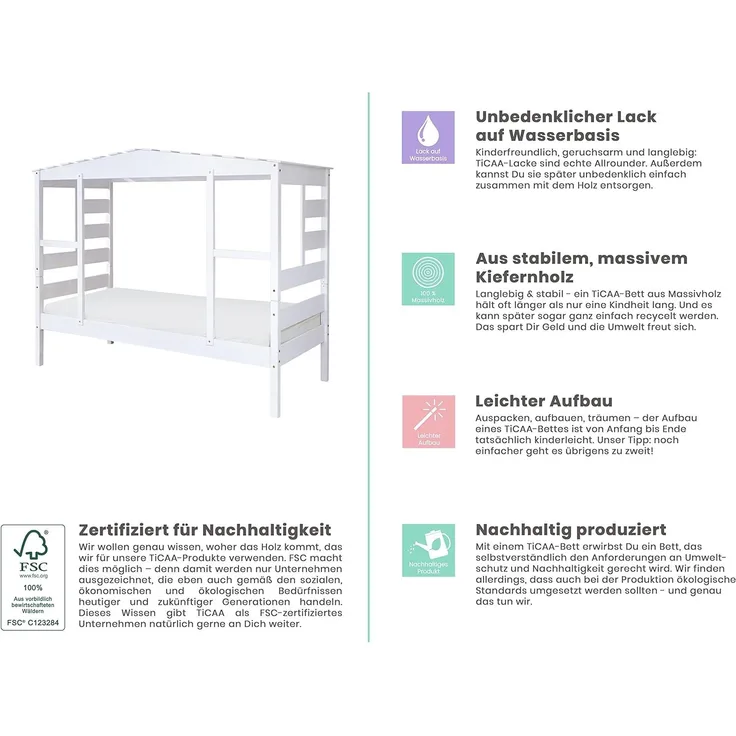 Hausbett "Lio" 90x200 Kiefer massiv weiß