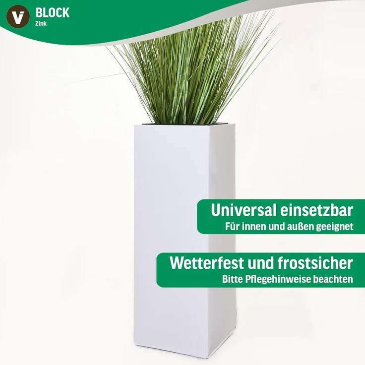 VIVANNO Pflanzkübel Blumenkübel Zink "Block", Weiß 24x24x65 cm (mit Einsatz) – Bild 4