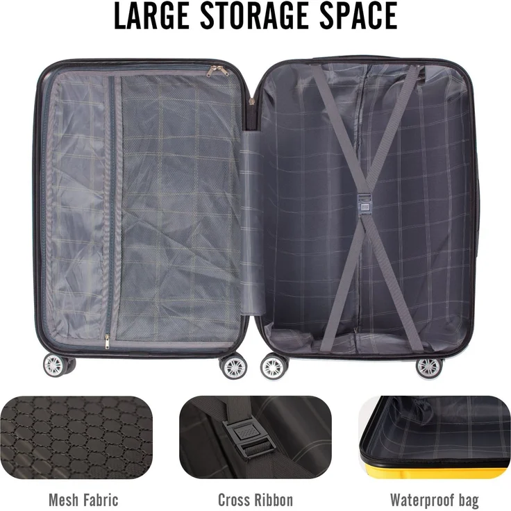 Todeco Mittelgroßer Koffer Trolley 68cm, Zwillingsrollen Reisekoffer Koffer Trolleys, 4 Rollen Leicht Hartschale aus ABS Aufgabegepäck, 68x45x26cm, 66 Liter, Zitronengelb – Bild 3