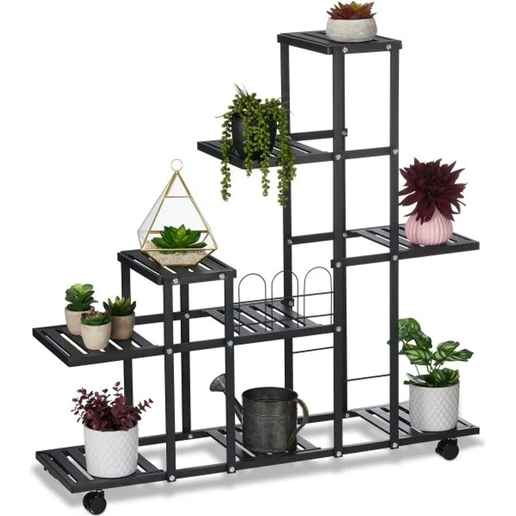 Schwarzer Blumenständer mit Rollen 10047173