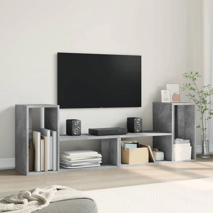 2 pcs TV-Schrank, Lowboard Betongrau 75x30x50 cm Holzwerkstoff – Bild 3