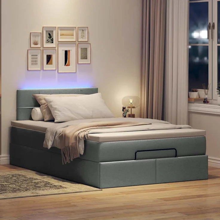 vidaXL Ottomane Bett mit Matratze & LEDs Dunkelgrau 120x190 cm Stoff 3312292 – Bild 3