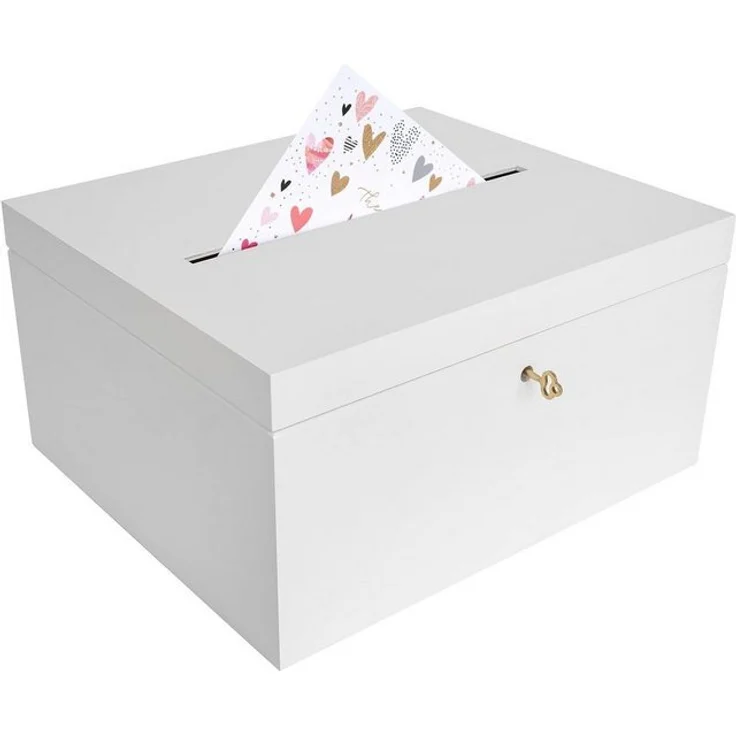Creative Deco Aufbewahrungsbox Holzkiste Kartenbox Hochzeit 29x25x15 cm Holzbox mit Schlitz, Schloss und Schlüssel – Bild 4