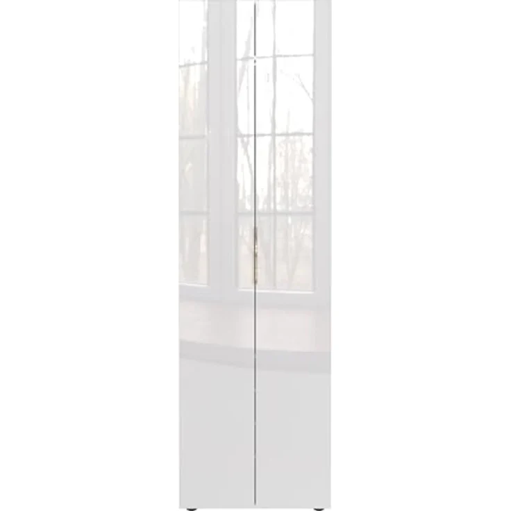 Garderobenschrank >GW-GENOVA< 5 Böden, Kleiderstange, Glas / Weiß - 59x197x40cm (BxHxT) – Bild 6
