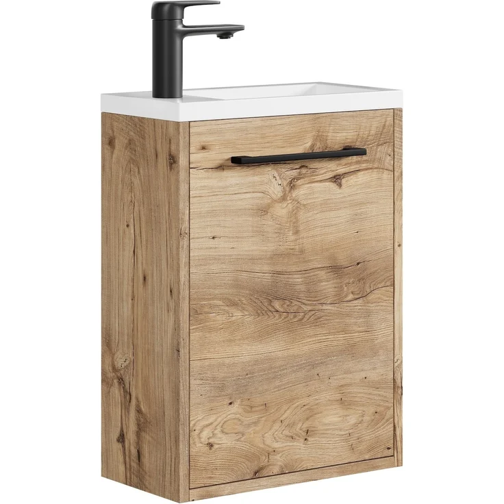 Gäste-WC Waschtisch Set Florence 40 x 22 cm – Kastanie Eiche – Waschbeckenunterschrank mit 1 Tür und Soft-Close – Bild 1