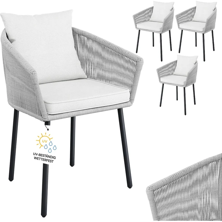 STEELSØN 'Nair' Polyrattan Gartenstuhl, 4er-Set, hellgrau, wetterfest & UV-beständig, Balkonstühle bis 160 kg belastbar, Gartensessel inkl. Kissen – Bild 1