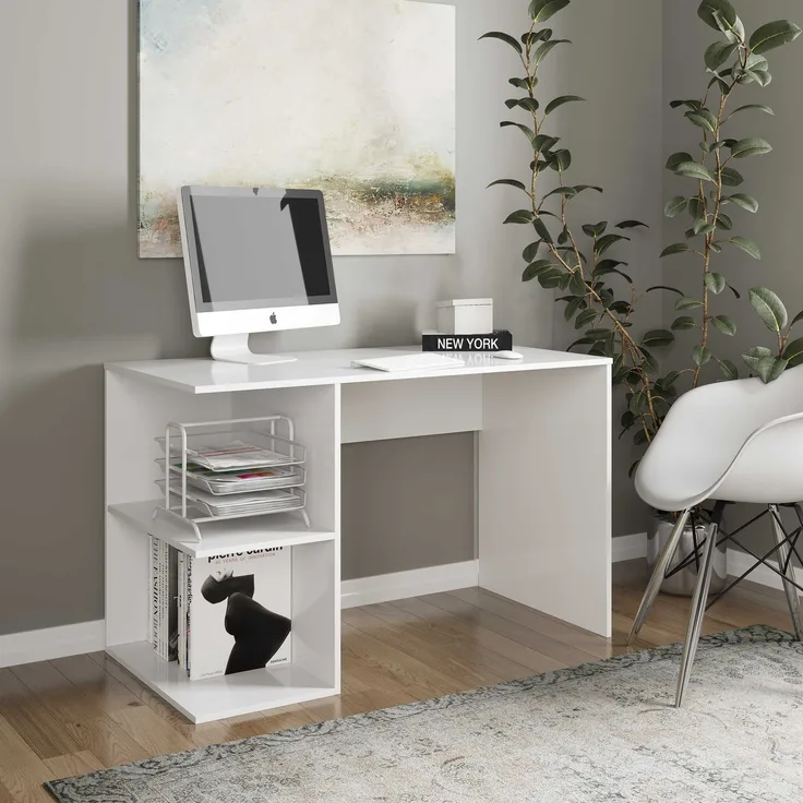 Taipei - Schreibtisch, Gamingtisch, Computertisch, Homeoffice Tisch, 2 offene Fächer und viel Stauraum, weiß