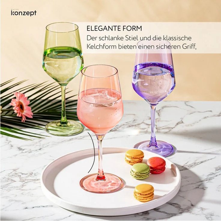 KONZEPT Weinglas 6er-Set, 470 ml, bunte Stielgläser aus Glas in 6 Farben, 6-tlg, 470 ml, Höhe: 23,5 cm, Durchmesser: 9 cm, Bunt, 6 verschiedene Farben – Bild 4