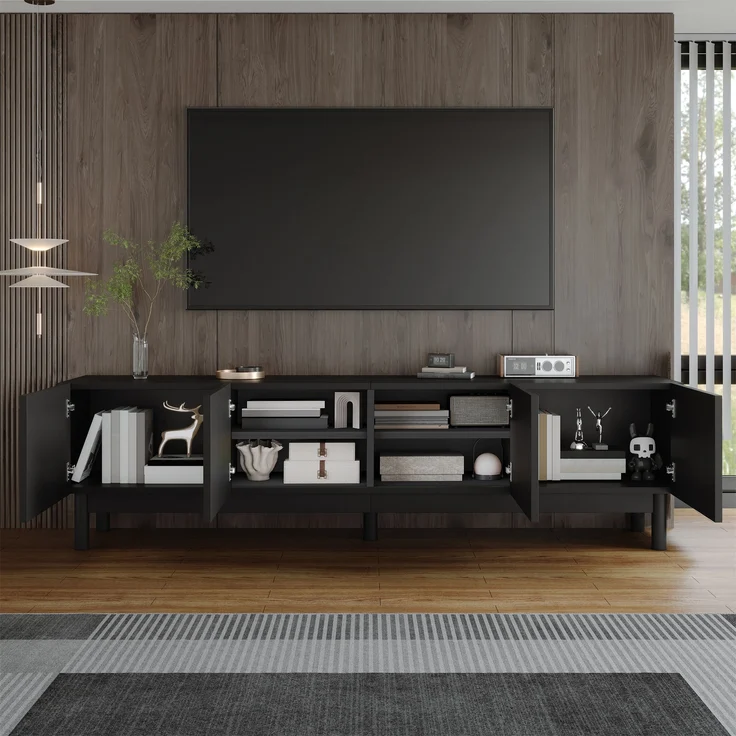 TV-Schrank Lowboard mit gewölbten Türen, schwarz, 169x35x45,5 cm – Bild 5