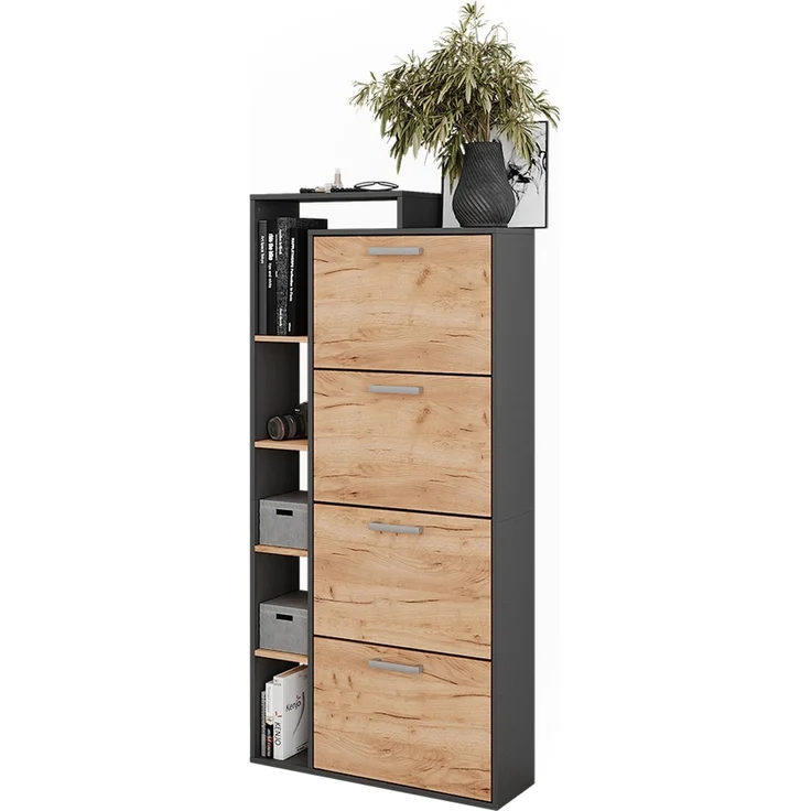 Schuhkipper Orlando Goldkraft Eiche/Anthrazit 80 x 166.1 cm mit 4 Fächern Vicco – Bild 6