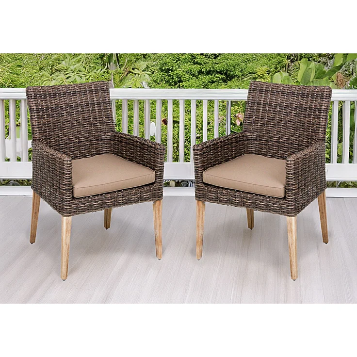 Gartenstuhl 2er Set TROMSO mit Auflage - Akazie, Pfefferbraun | Relaxsessel Wetterfest Gartenstühle Outdoor – Bild 2
