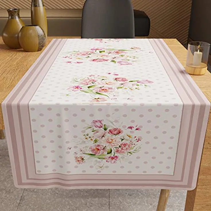 Petti Artigiani Italiani - Zubehör für Küchentextilien, eleganter Tischläufer, 40 x 140 cm, aus Mikrofaser, Tischdecke mit Digitaldruck, Pois Puder, 100 % Made in Italy