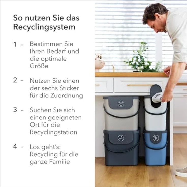 ROTHO Biomülleimer Albula 2er-Set Komposteimer 6l – kompakte Müllbehälter ideal für Küche, Stapelbar, mit Griff & Deckel – 6 l Recycling-Set für jeden Raum – Bild 9