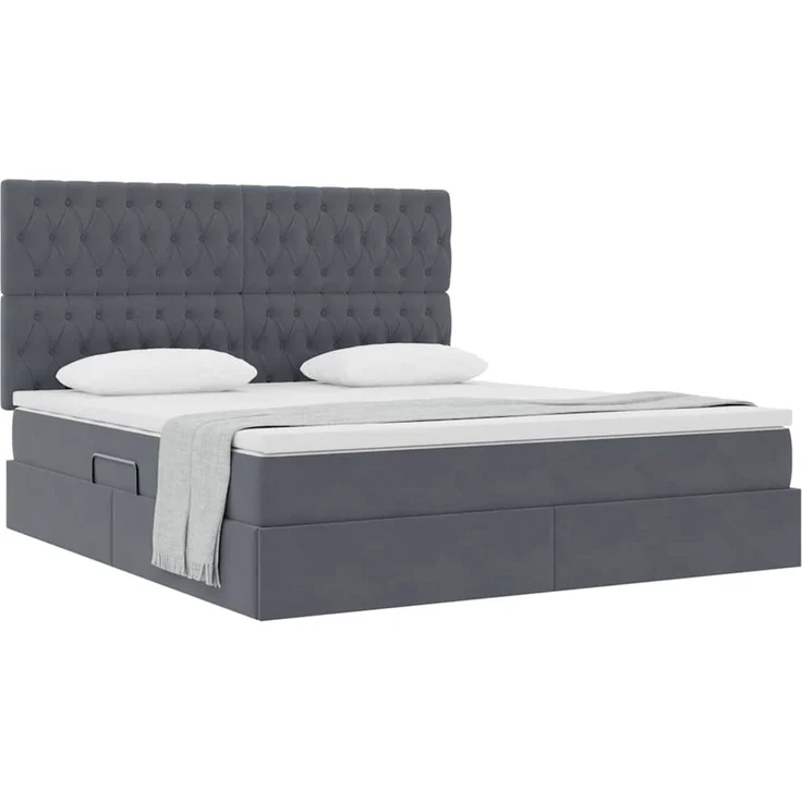 vidaXL Aufbewahrungsbett mit Matratze Dunkelgrau 160 x 200 cm Samt 3372100 – Bild 3
