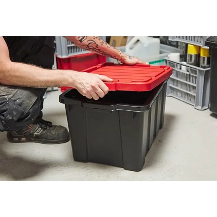 Iris Ohyama Heavy Duty Organisation Boxes, 50L, 3er-Set, Rot, Groß, Robust, Stapelbar, Aufbewahrungsbox, Für Garage, Regale, Umzug, Plastik, Utility, Werkzeugkiste, DDSKT-450 – Bild 5