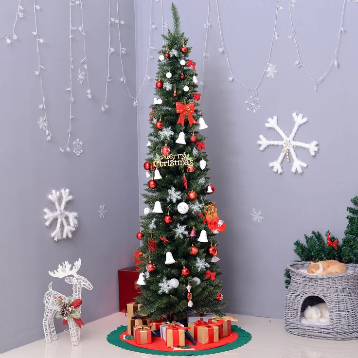 JARDJ 180 cm schlanker künstlicher Weihnachtsbaum mit realistischen Zweigen, hoher und schmaler Weihnachtsbaum mit klappbarem Fuß, Grün – Bild 4