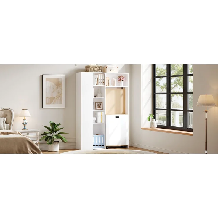 ZUBALIYA Klappbarer Schreibtisch mit Ablagen –2-in-1-Bücherregal und Schreibtisch, klappbar, mit Steckdose und USB-Anschluss, höhenverstellbare Ablagen, Kippschutz, weiß-Schreibtisch,Eck-Schreibtisch –links – Bild 25
