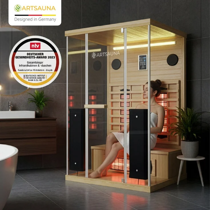 Artsauna Infrarotkabine Göteborg 120 – Natur, Wärmekabine mit Vollspektrumstrahlern, Hemlockholz & Sicherheitsglas, LED-Beleuchtung – Bild 7