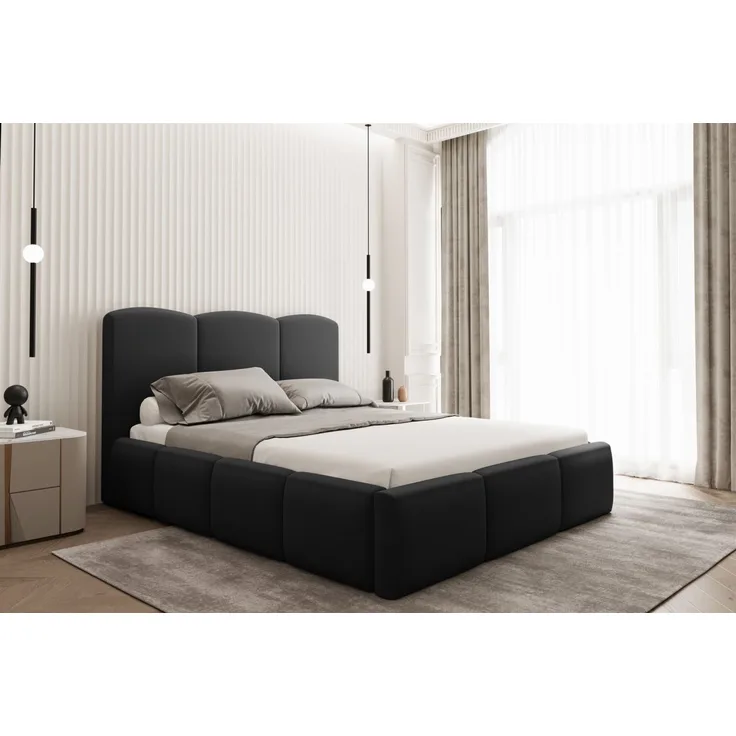Polsterbett Doppelbett DUNIA Komplettset in Stoff Opera Velvet Schwarz 120x200cm