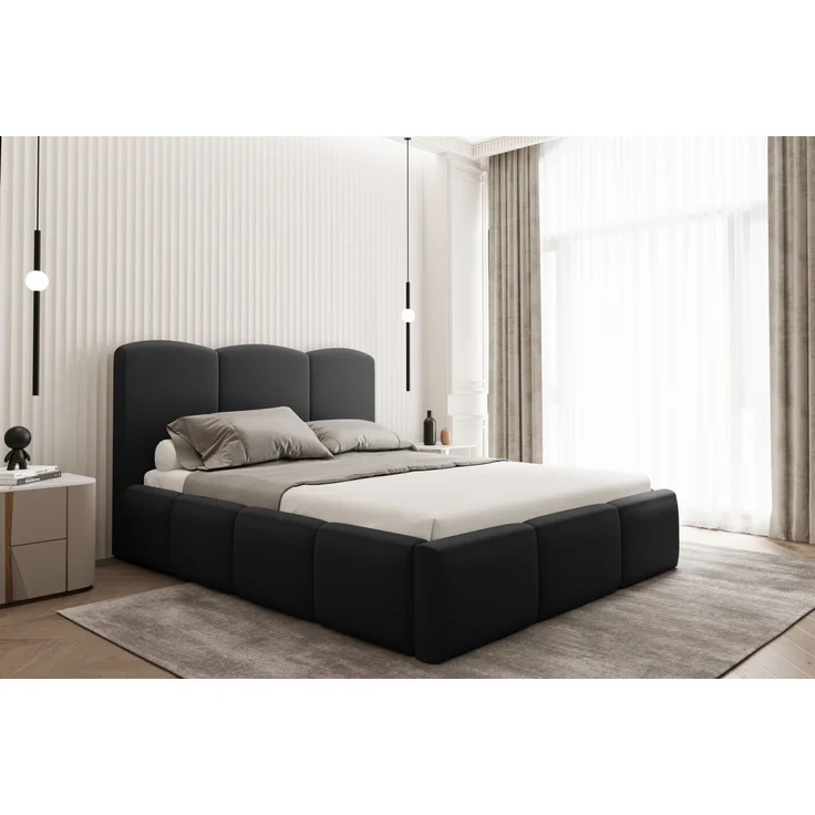 Polsterbett Doppelbett DUNIA Komplettset in Stoff Opera Velvet Schwarz 120x200cm – Bild 1