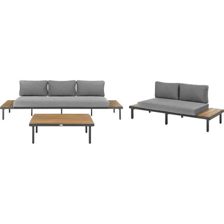 Lounge Set mit Tisch 5-Sitzer FIVIZZANO Akazienholz Dunkelgrau