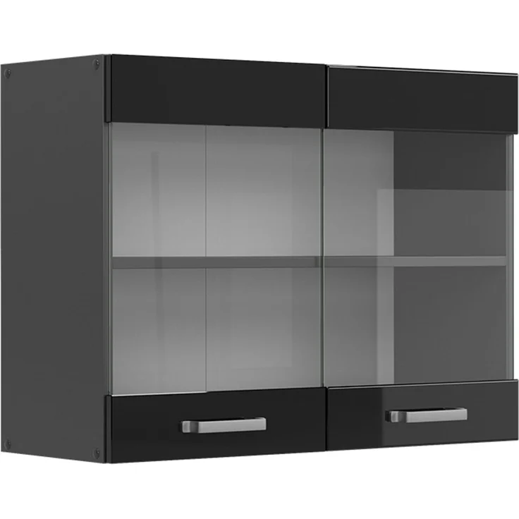 Küchenglasschrank R-Line Schwarz Hochglanz 80 cm Vicco – Bild 1